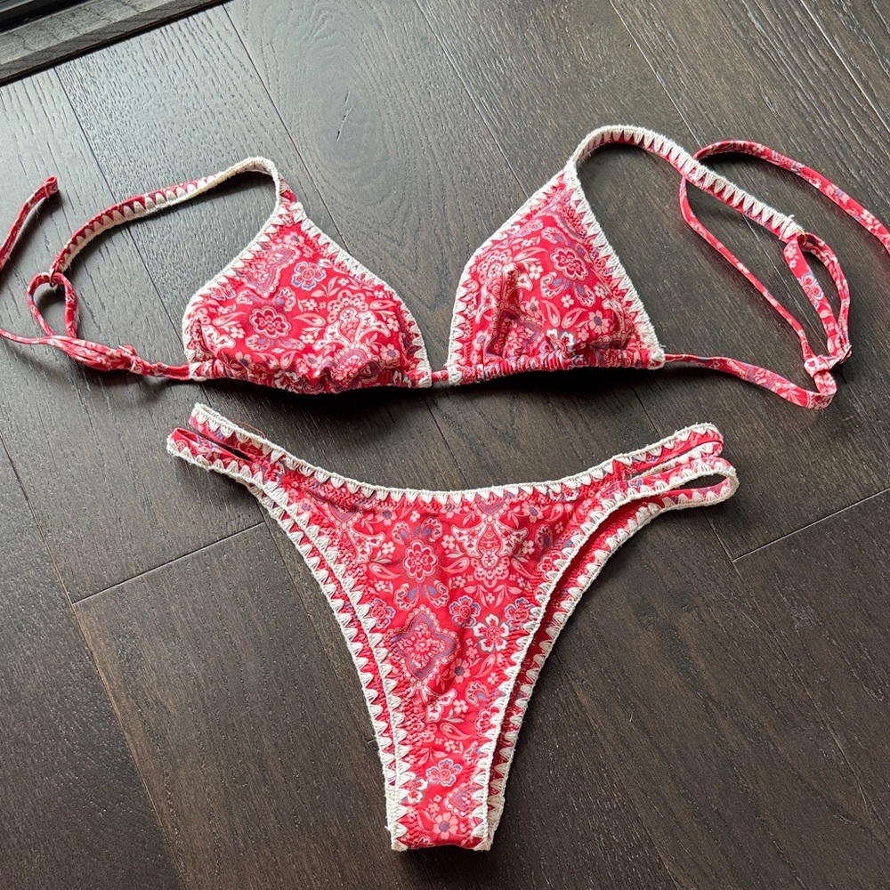 Hollister Red Swimwear with White Trim